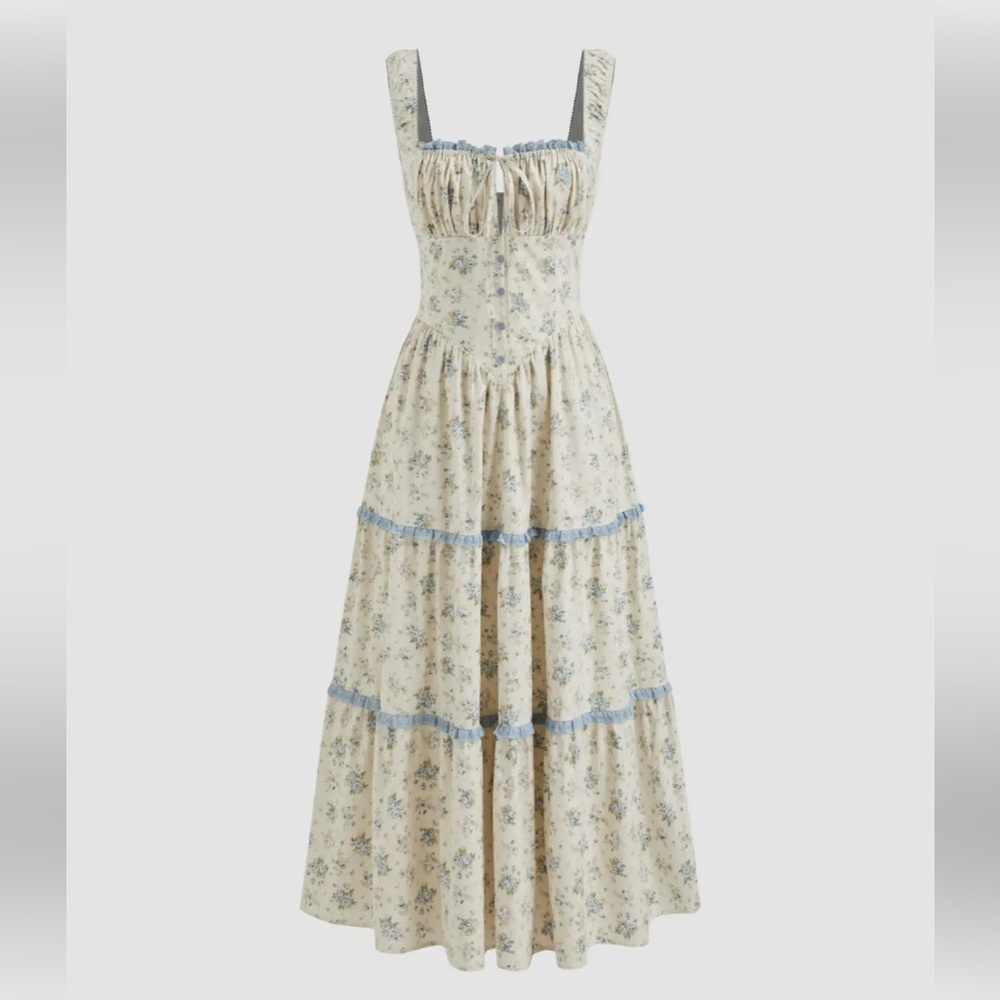 Cider COTTON DITSY FLORAL TIERED MIDI MAXI DRESS NWT